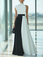 Livia | Loose Fit High Waist Pleated Mock Neck Maxi Dress