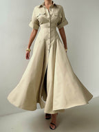 Aimee | Short Sleeve Lapel Button Maxi Shirt Dress