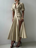 Aimee | Short Sleeve Lapel Button Maxi Shirt Dress