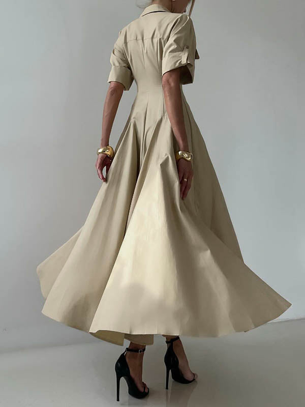 Aimee | Short Sleeve Lapel Button Maxi Shirt Dress