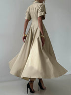Aimee | Short Sleeve Lapel Button Maxi Shirt Dress