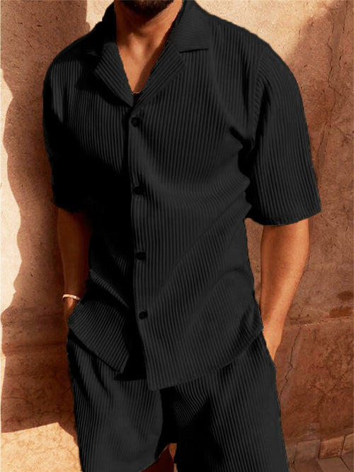 Alastair | Relaxed Fit Ribbed Button-Up Shirt and Shorts Set