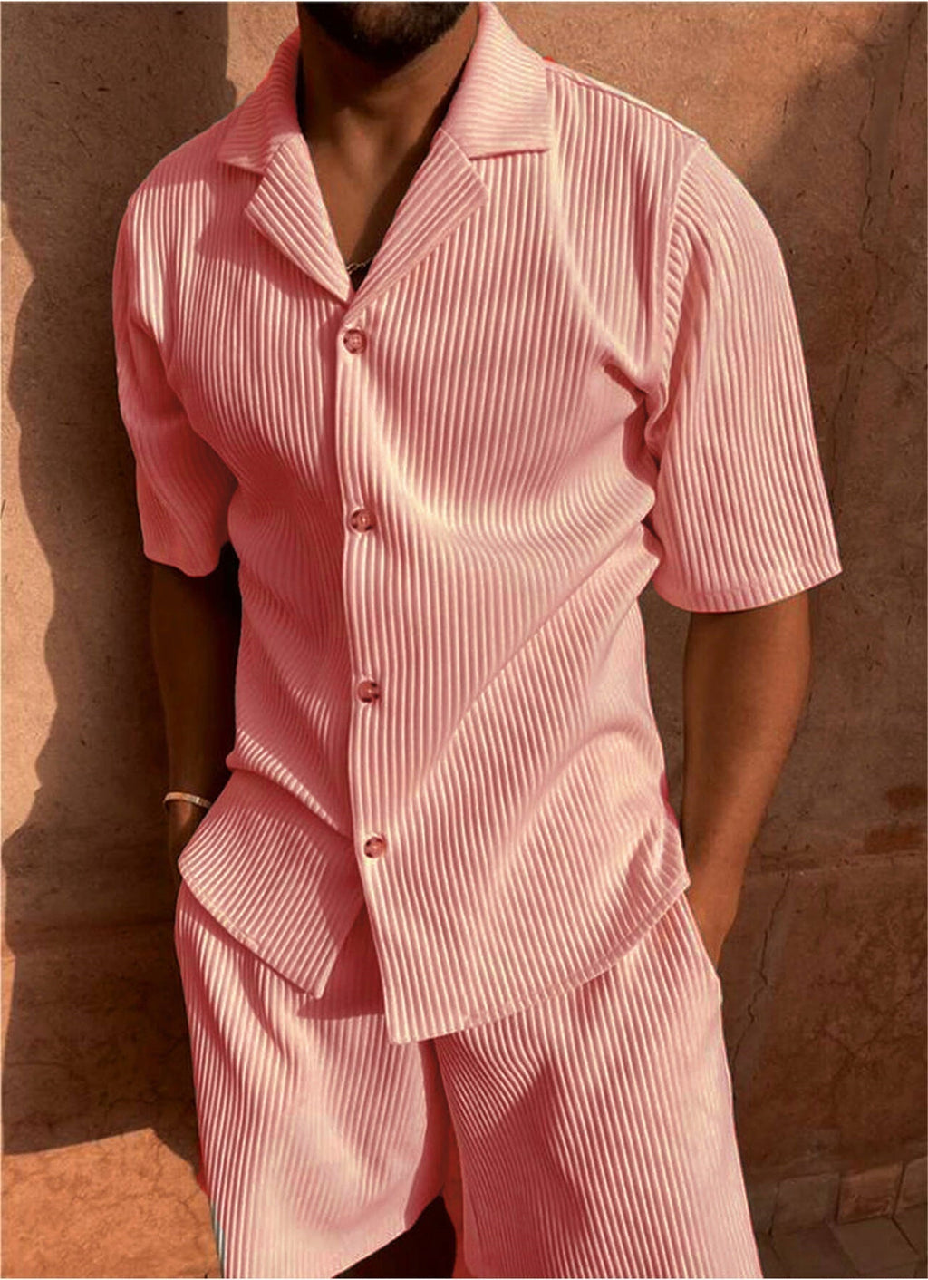Alastair | Relaxed Fit Ribbed Button-Up Shirt and Shorts Set