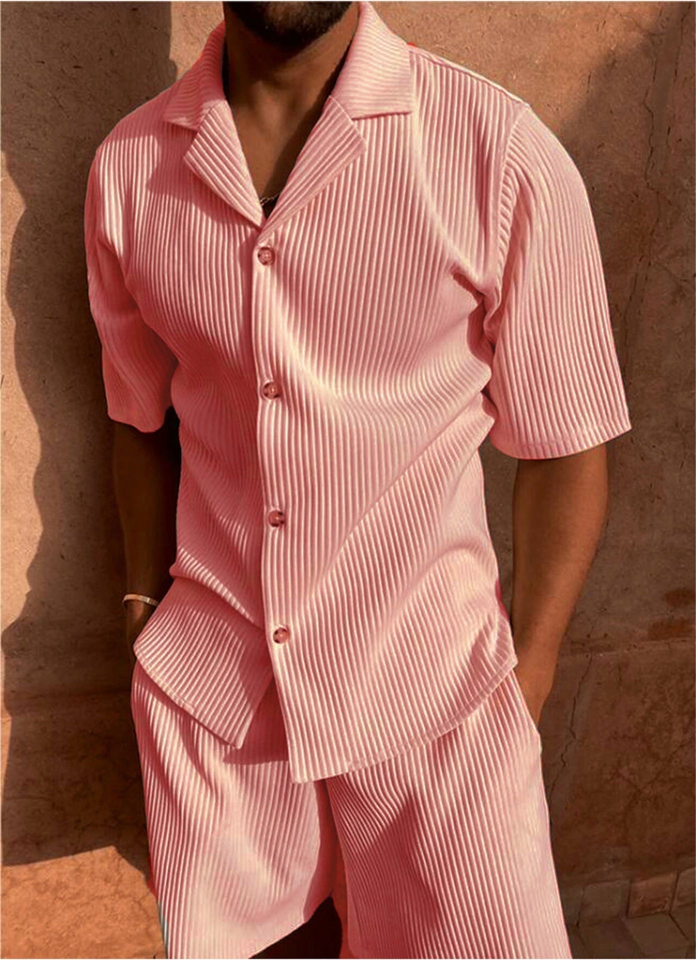 Alastair | Relaxed Fit Ribbed Button-Up Shirt and Shorts Set