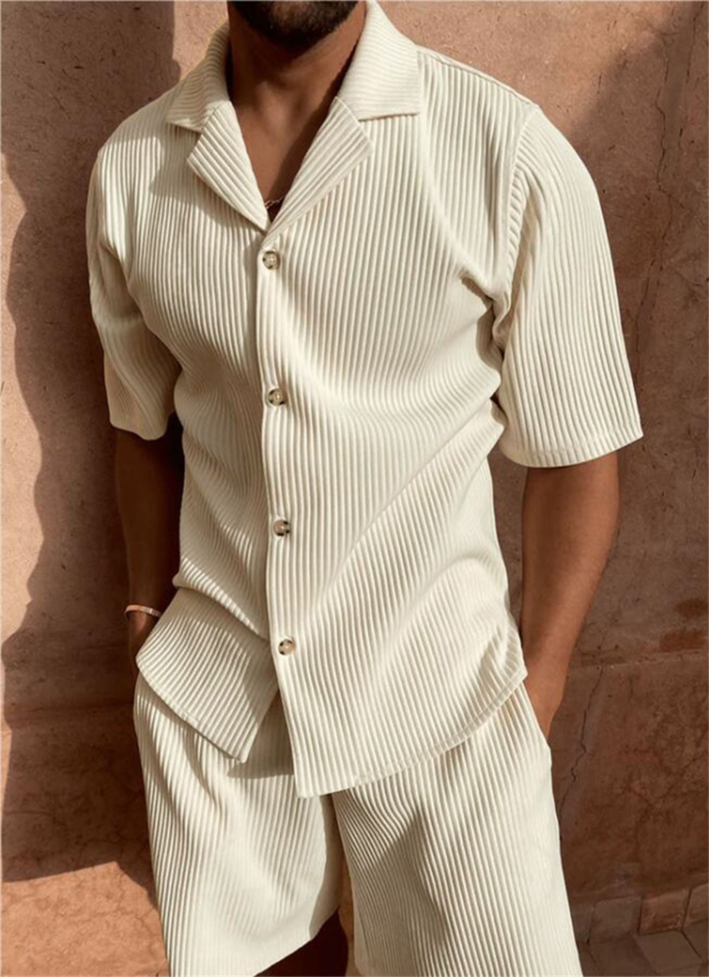 Alastair | Relaxed Fit Ribbed Button-Up Shirt and Shorts Set