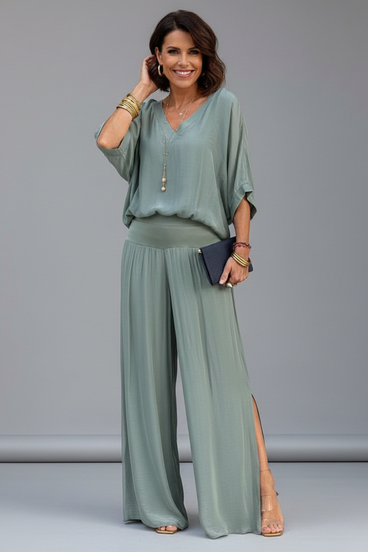 Azure | Relaxed Fit Two-Piece Wide-Leg Set