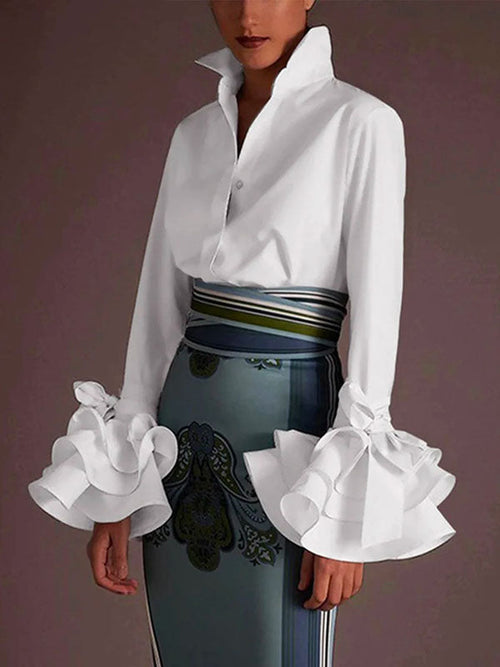 Bridget | Flared Sleeve Bow-Embellished Lapel Blouse