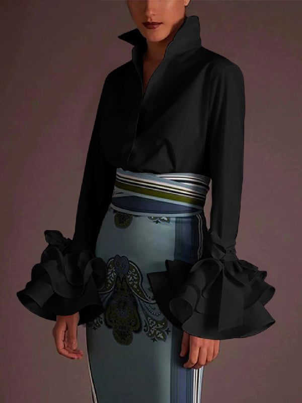 Bridget | Flared Sleeve Bow-Embellished Lapel Blouse