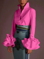 Bridget | Flared Sleeve Bow-Embellished Lapel Blouse