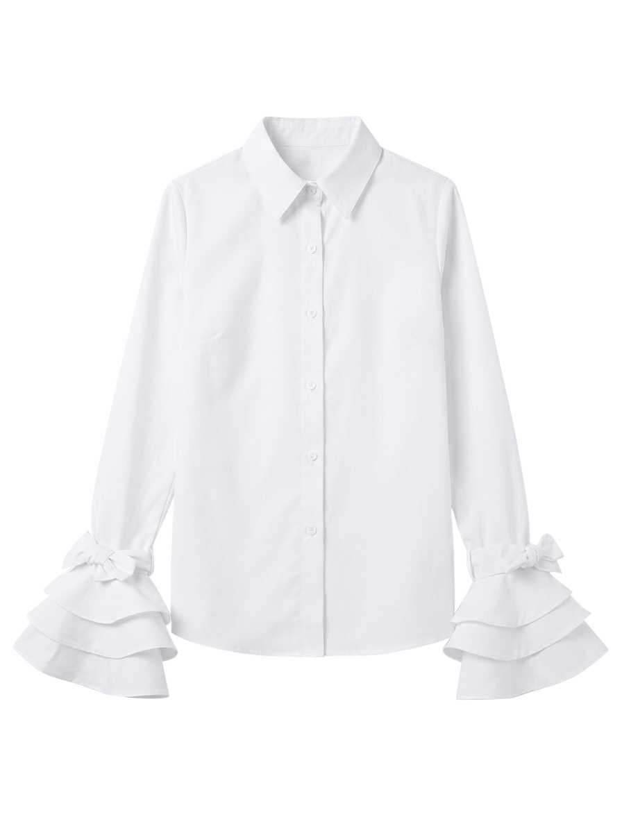 Bridget | Flared Sleeve Bow-Embellished Lapel Blouse