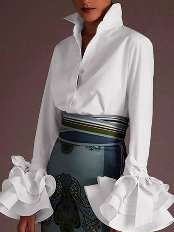 Bridget | Flared Sleeve Bow-Embellished Lapel Blouse