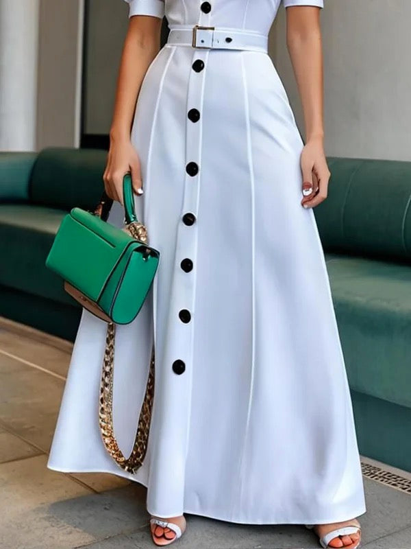 Cara | Puff Sleeve Belted Lapel Maxi Shirt Dress