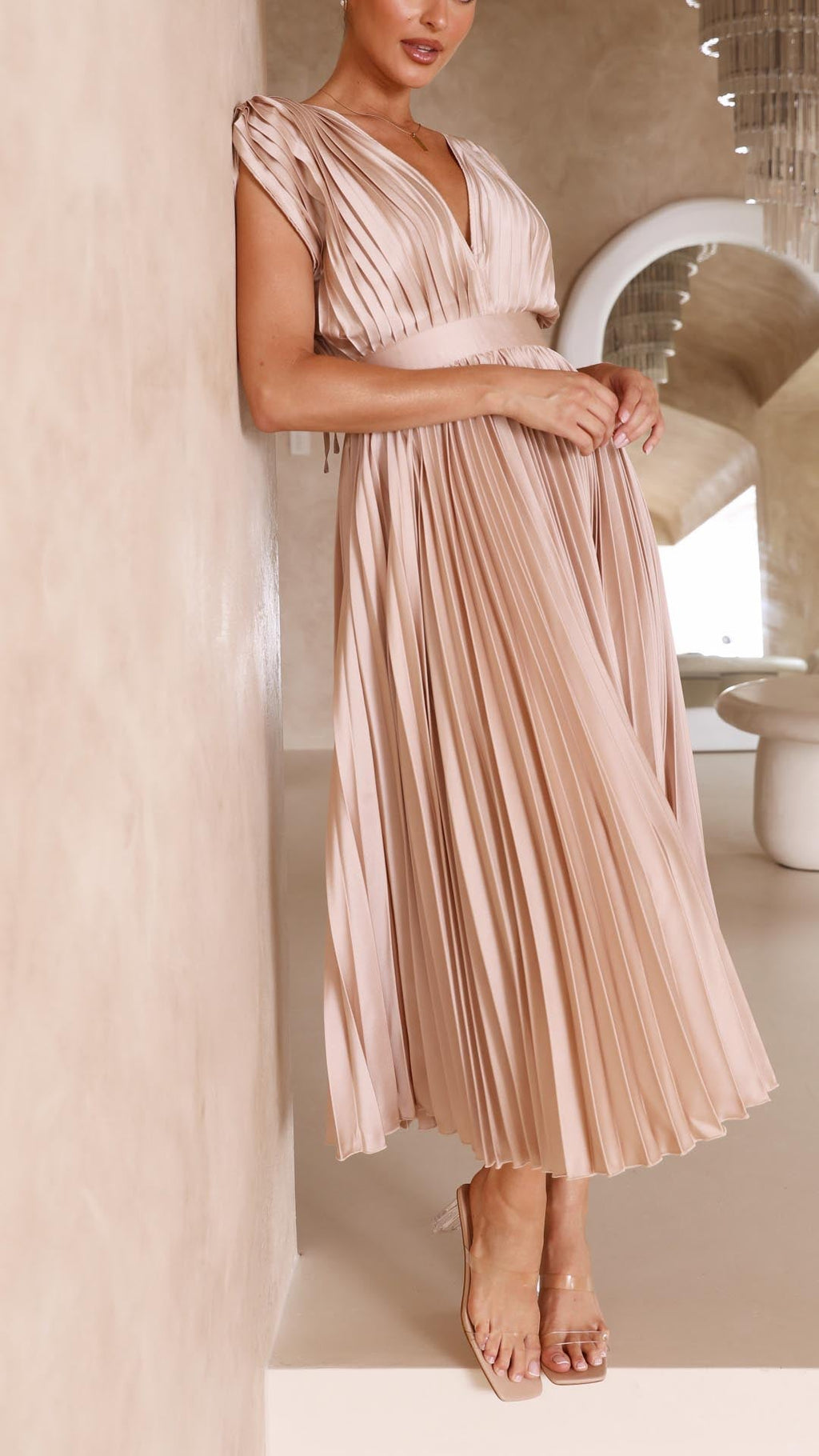 Carolina | Pleated V-Neck Midi Dress