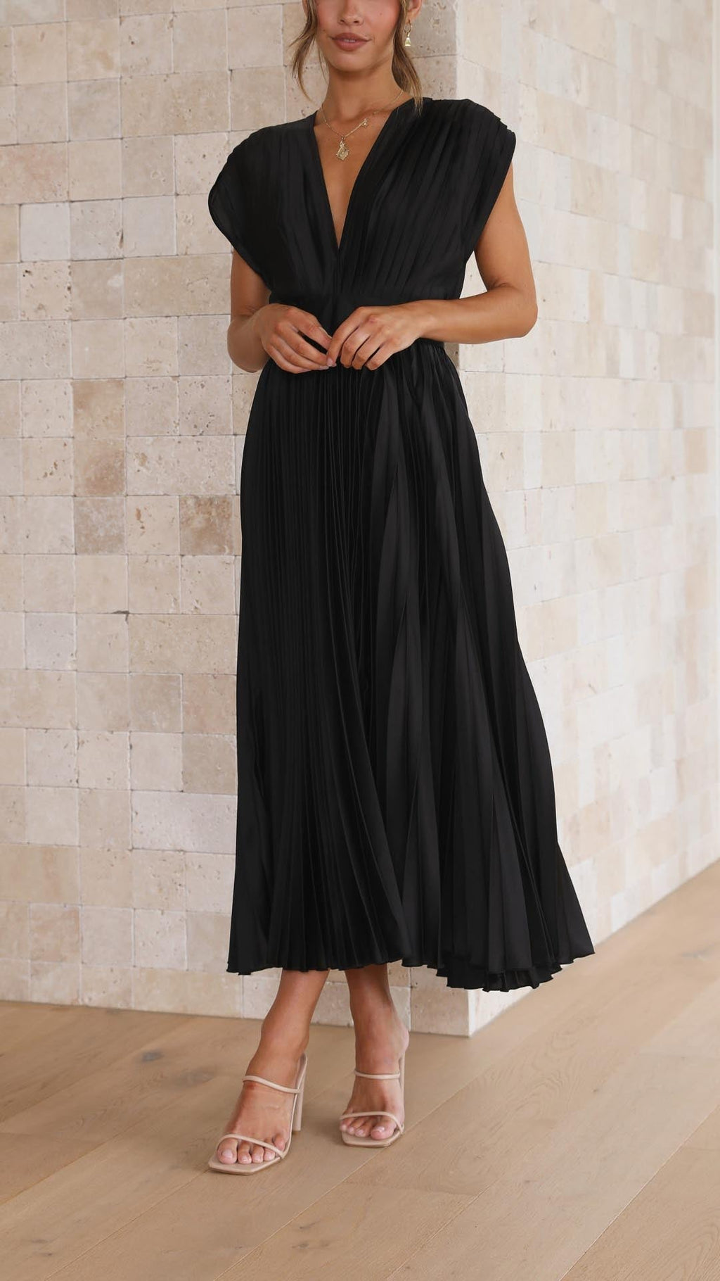 Carolina | Pleated V-Neck Midi Dress