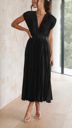 Carolina | Pleated V-Neck Midi Dress