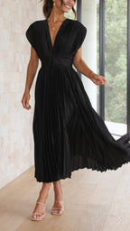 Carolina | Pleated V-Neck Midi Dress