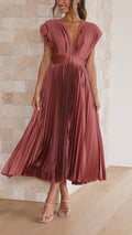Carolina | Pleated V-Neck Midi Dress