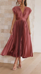 Carolina | Pleated V-Neck Midi Dress