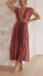 Carolina | Pleated V-Neck Midi Dress