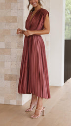Carolina | Pleated V-Neck Midi Dress