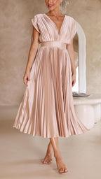 Carolina | Pleated V-Neck Midi Dress