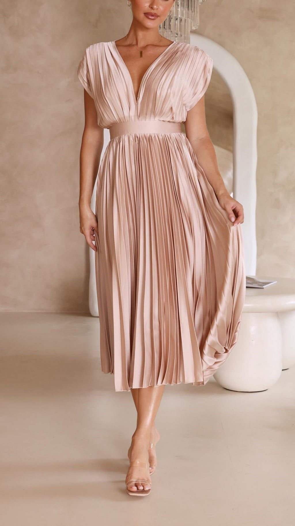Carolina | Pleated V-Neck Midi Dress