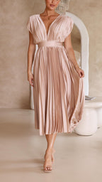 Carolina | Pleated V-Neck Midi Dress