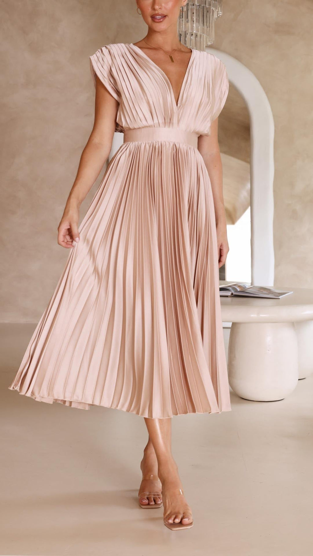 Carolina | Pleated V-Neck Midi Dress