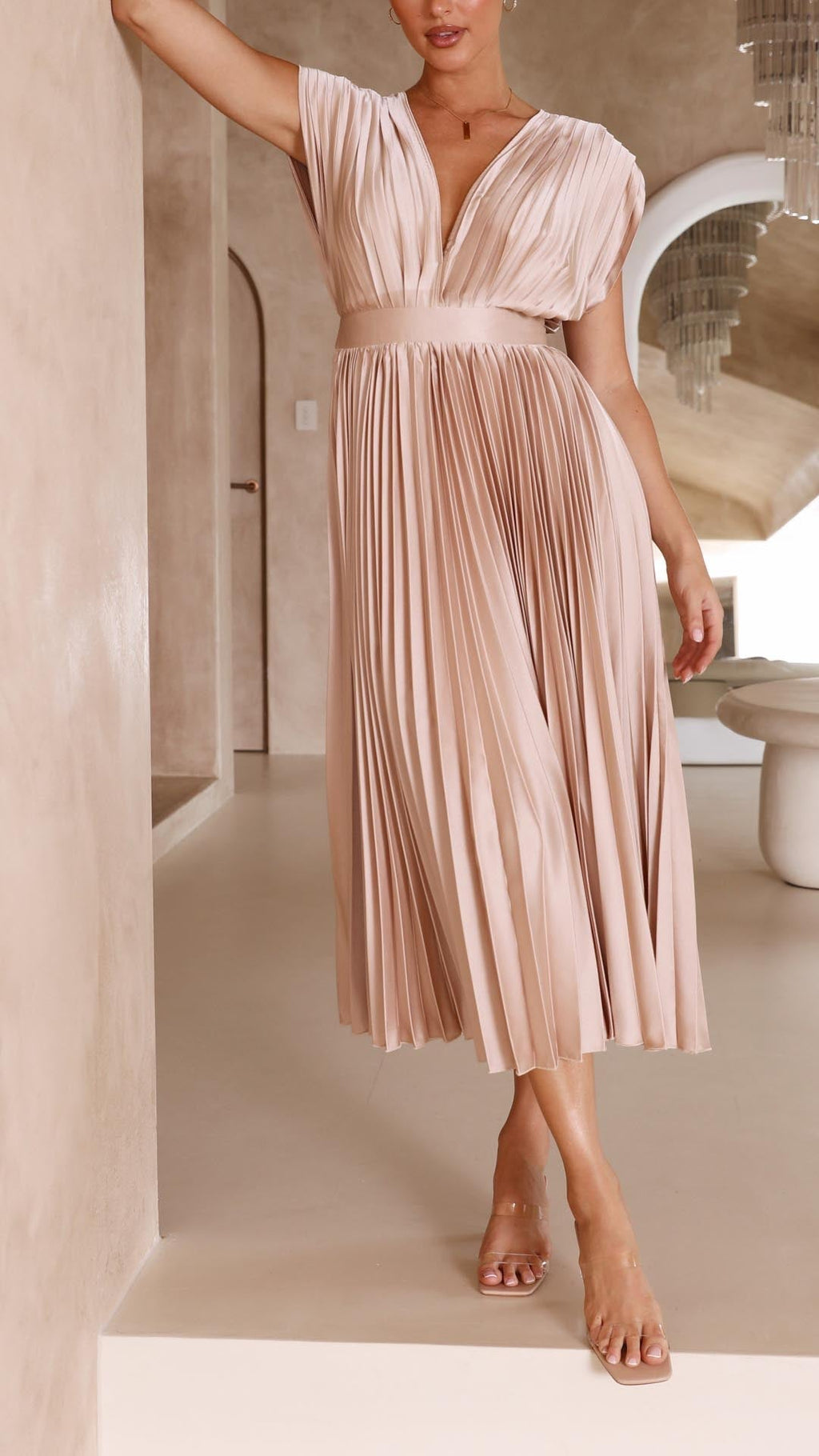 Carolina | Pleated V-Neck Midi Dress