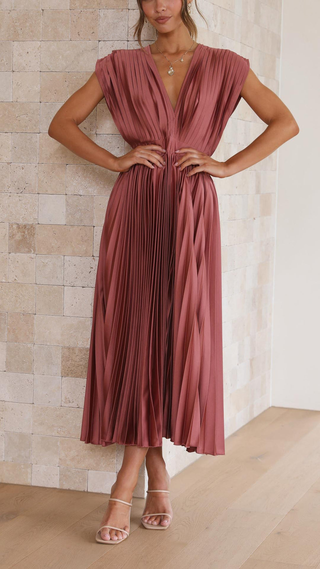 Carolina | Pleated V-Neck Midi Dress