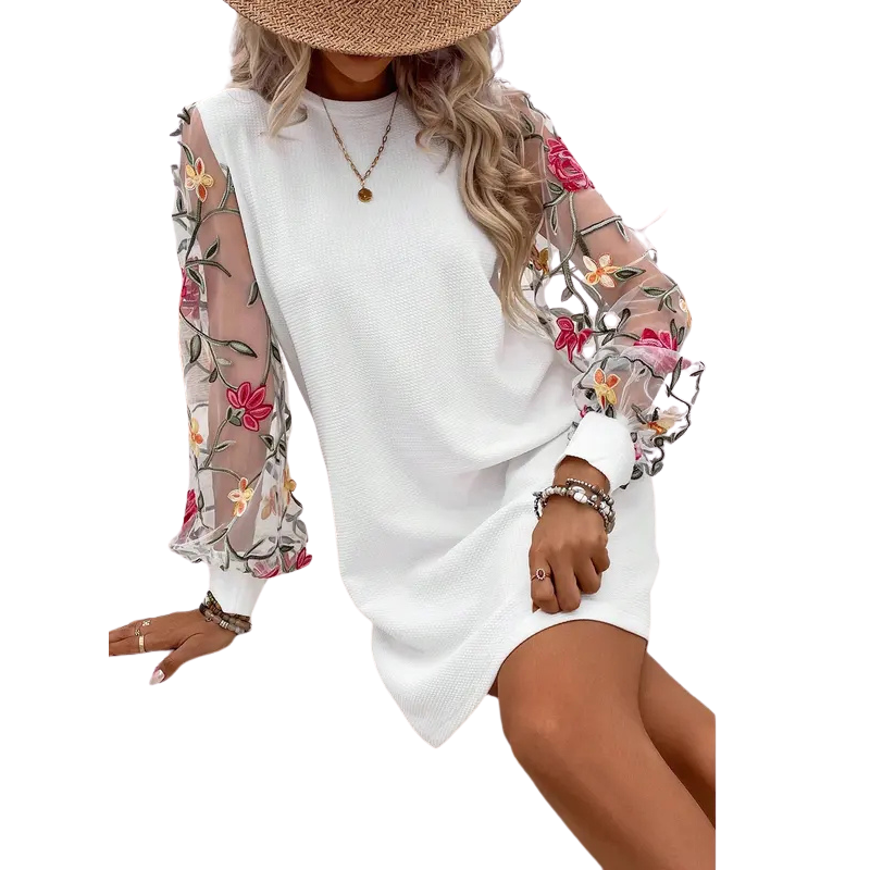 Celia | Relaxed Fit Bishop Sleeve Embroidered Dress