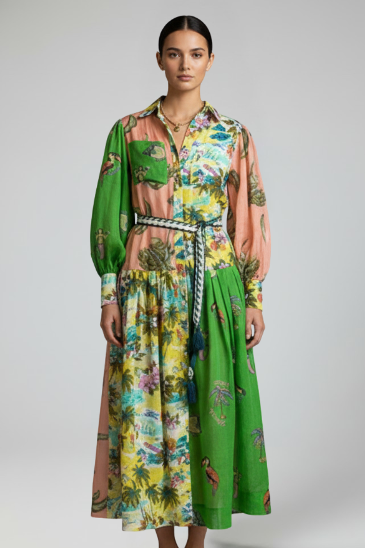 Chiara | Flowing V-Neck Long Sleeve Maxi Dress
