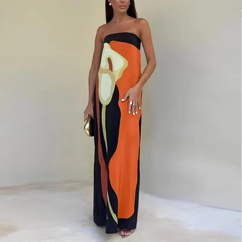 Clarissa | Strapless Printed Maxi Dress