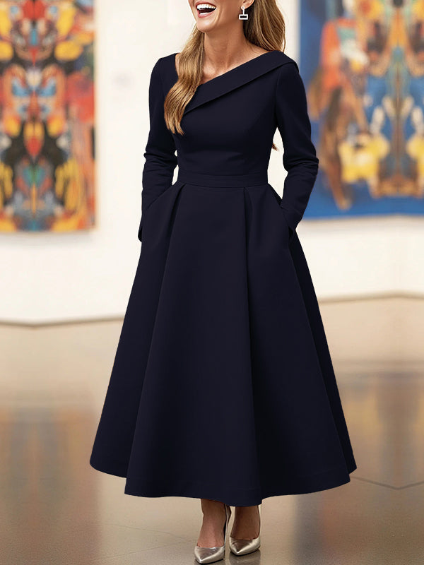 Cleo | A-Line High Waist Pleated V-Neck Maxi Dress