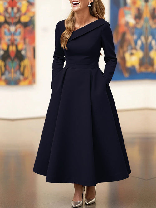 Cleo | A-Line High Waist Pleated V-Neck Maxi Dress