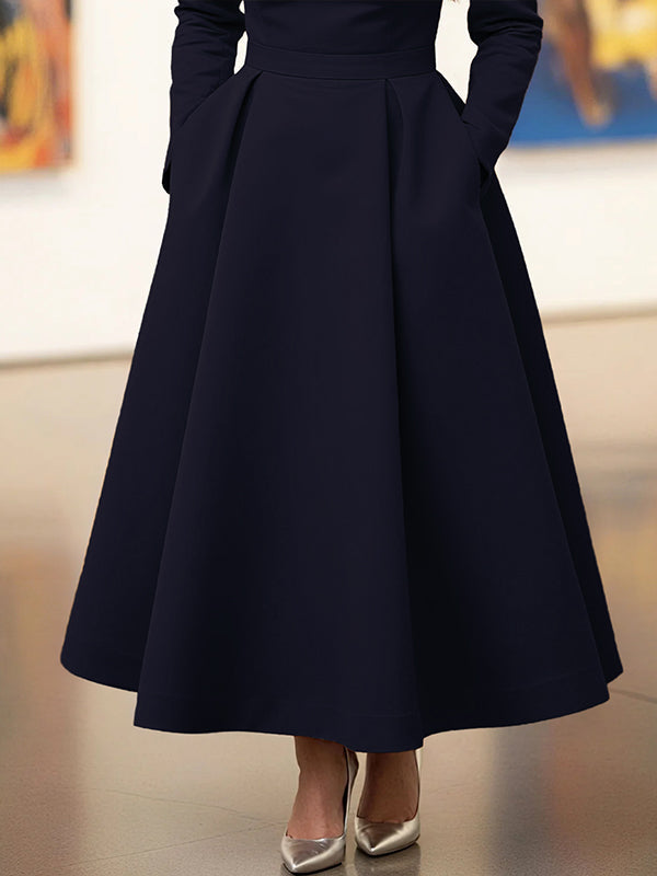 Cleo | A-Line High Waist Pleated V-Neck Maxi Dress