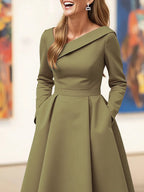 Cleo | A-Line High Waist Pleated V-Neck Maxi Dress