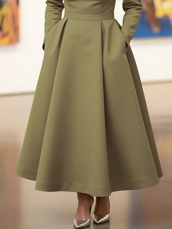 Cleo | A-Line High Waist Pleated V-Neck Maxi Dress
