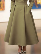Cleo | A-Line High Waist Pleated V-Neck Maxi Dress