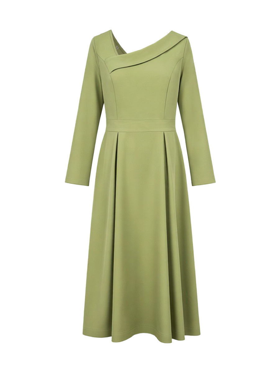Cleo | A-Line High Waist Pleated V-Neck Maxi Dress