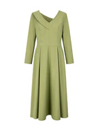 Cleo | A-Line High Waist Pleated V-Neck Maxi Dress