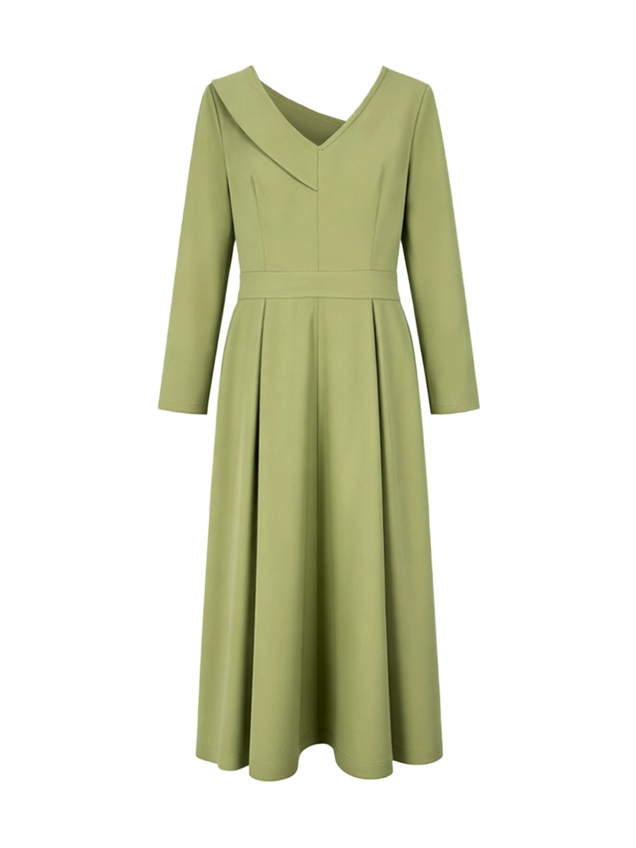 Cleo | A-Line High Waist Pleated V-Neck Maxi Dress