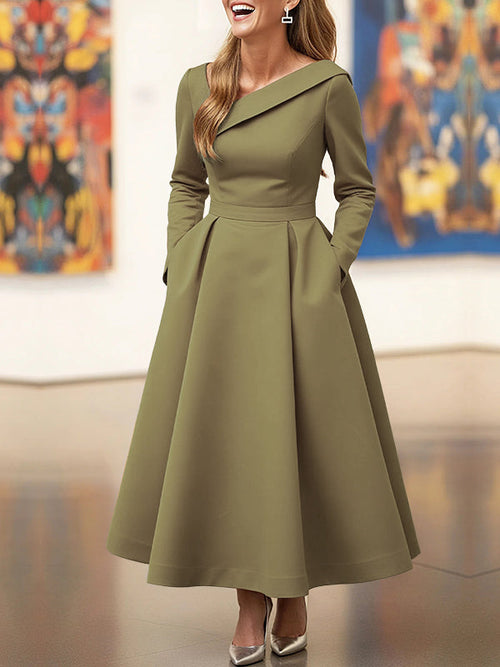 Cleo | A-Line High Waist Pleated V-Neck Maxi Dress