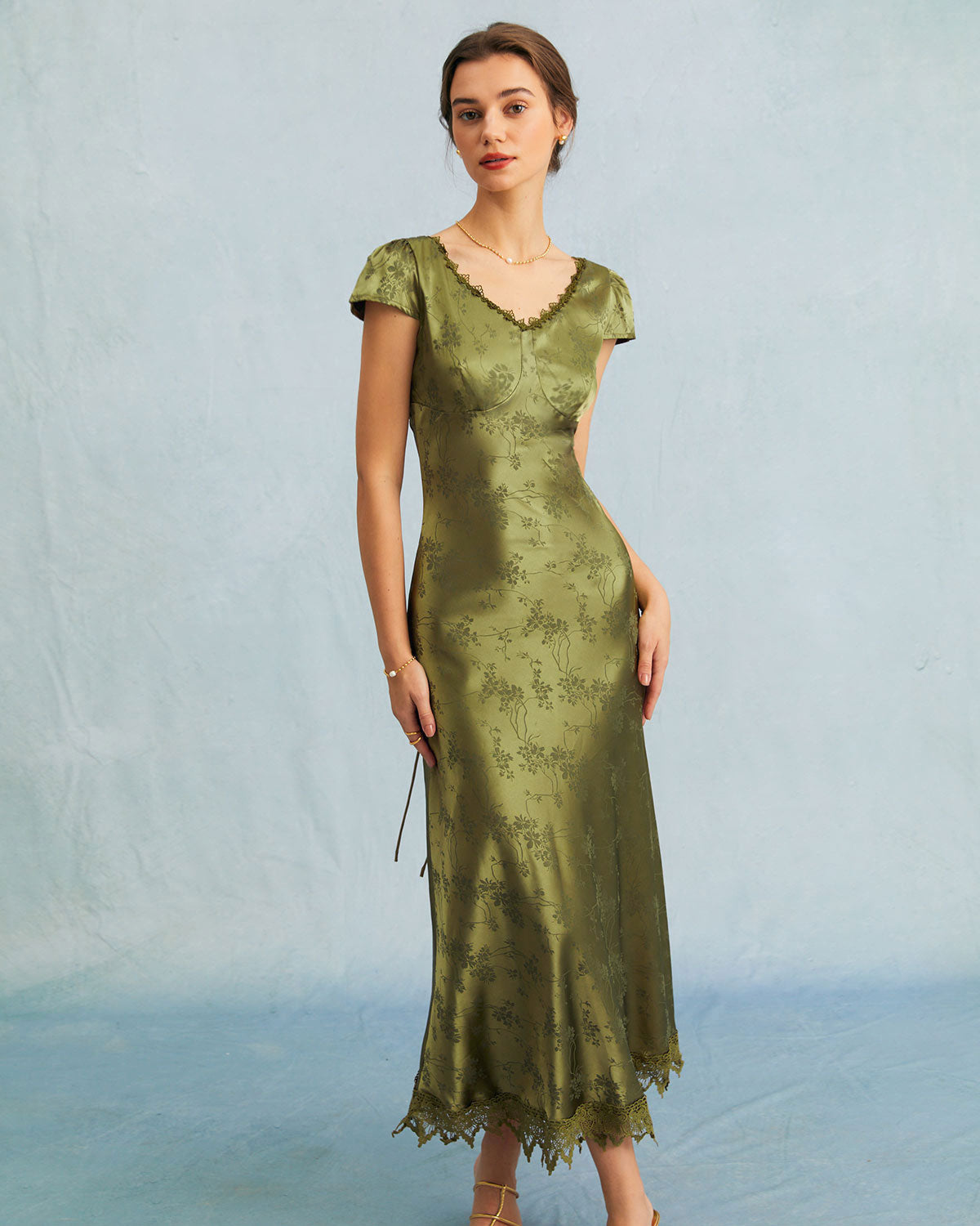 Cleo | Slim Fit Jacquard Cap Sleeve Wedding Guest Dress