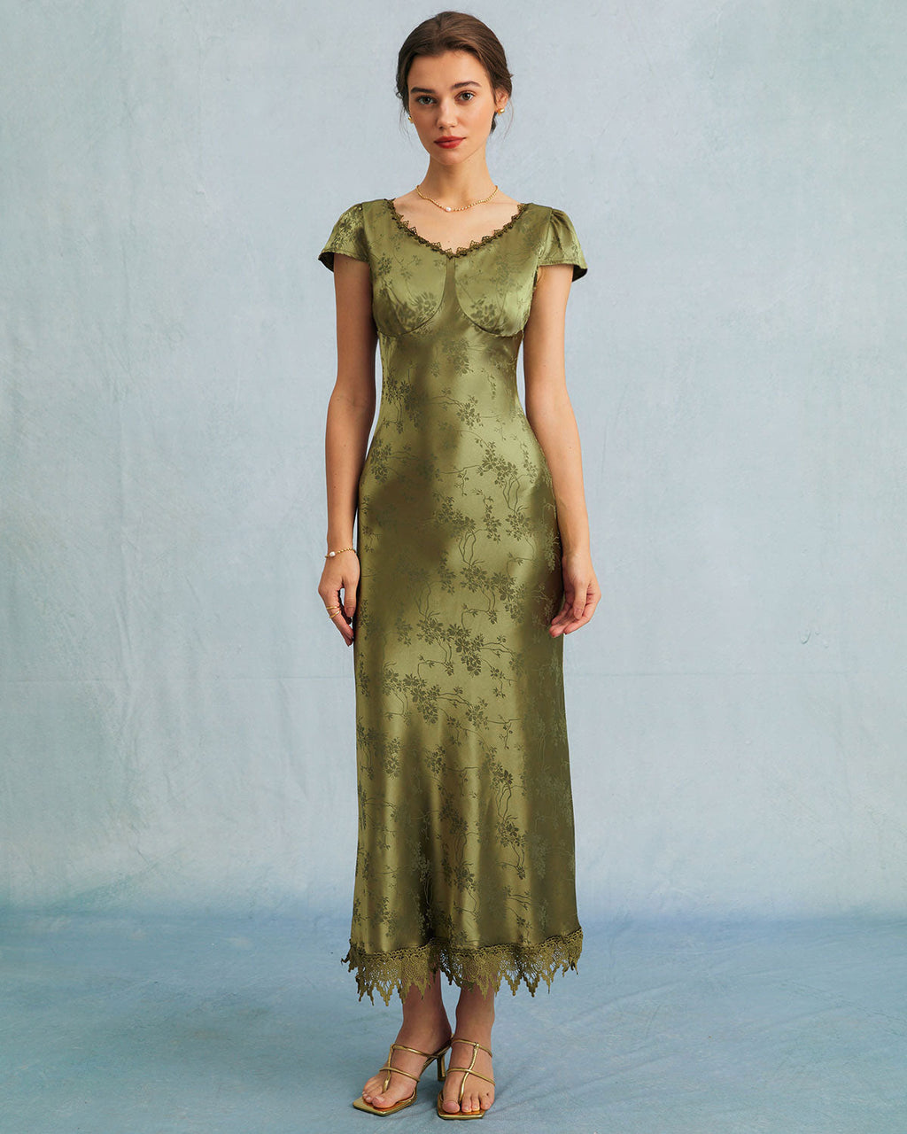 Cleo | Slim Fit Jacquard Cap Sleeve Wedding Guest Dress