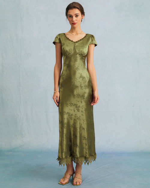 Cleo | Slim Fit Jacquard Cap Sleeve Wedding Guest Dress