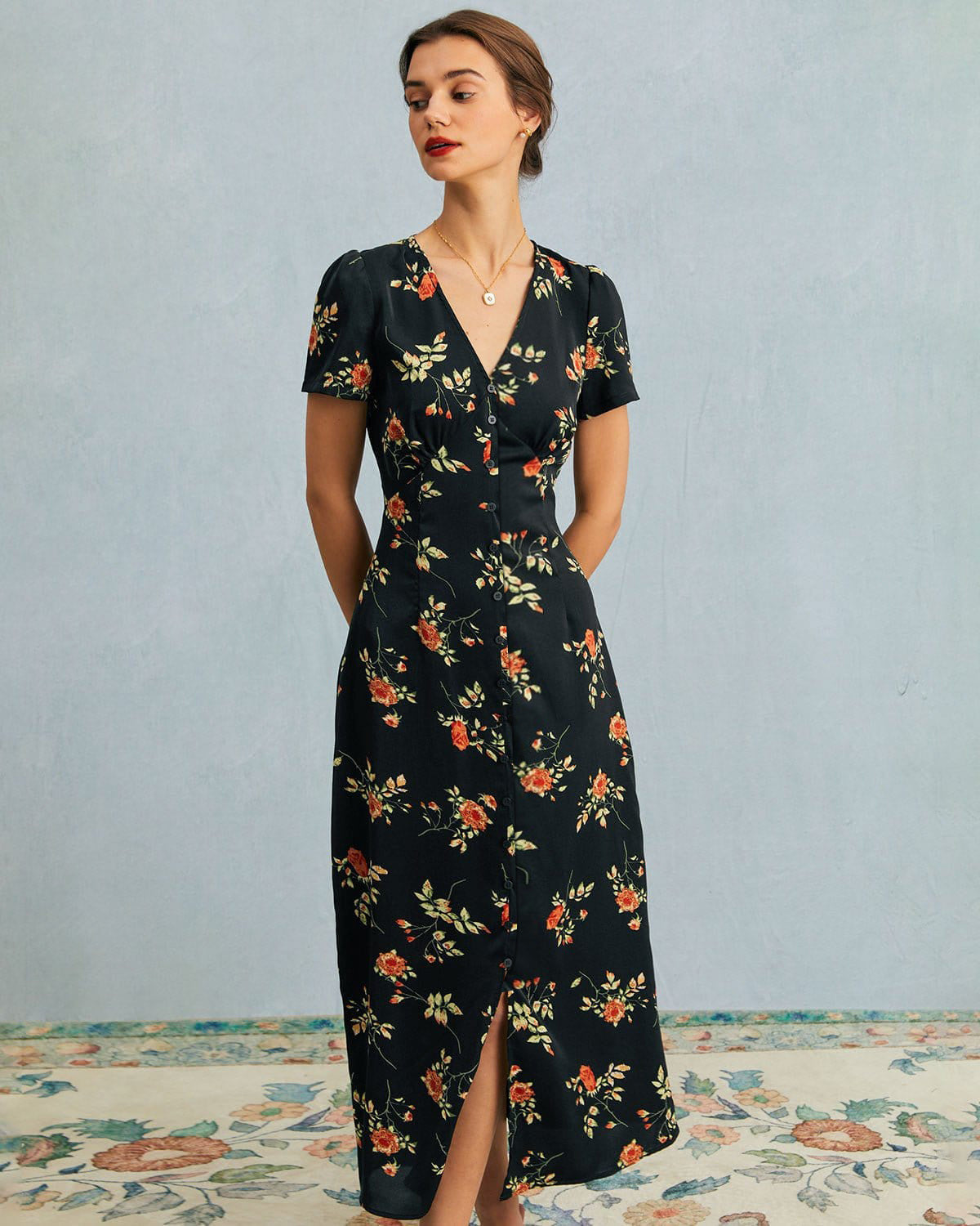 Cleo | Slim Fit V Neck Floral Summer Maxi Dress