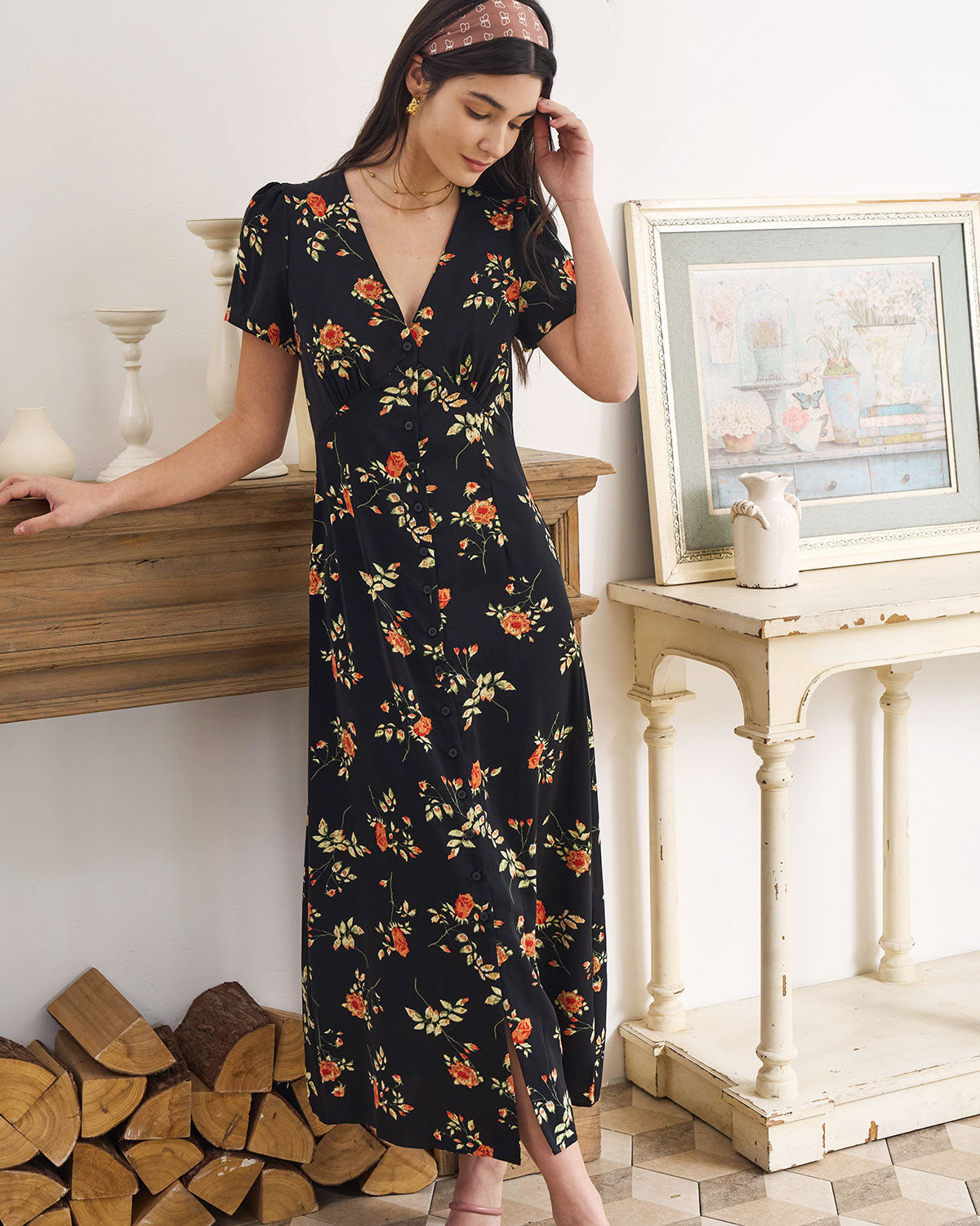 Cleo | Slim Fit V Neck Floral Summer Maxi Dress