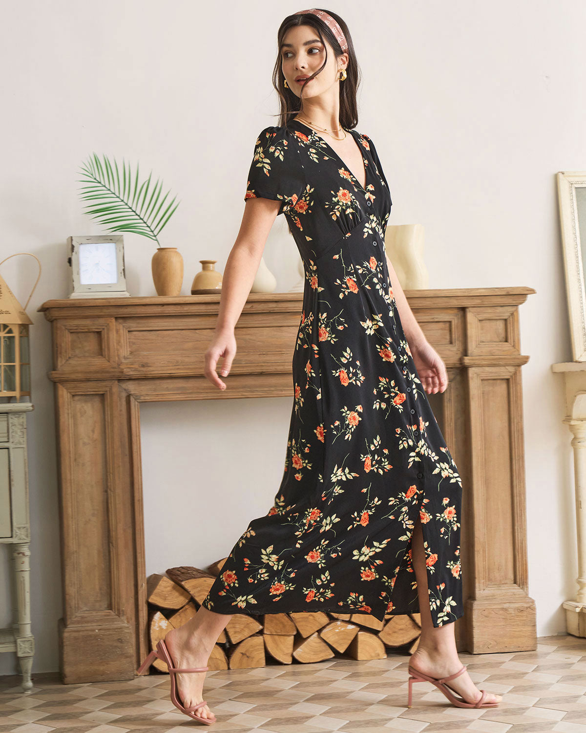 Cleo | Slim Fit V Neck Floral Summer Maxi Dress