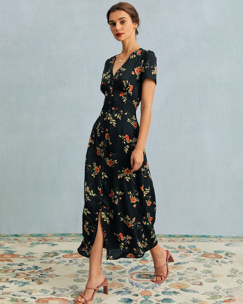 Cleo | Slim Fit V Neck Floral Summer Maxi Dress
